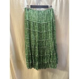 Rene Margo Green Zebra Print Pleated Skirt – Size L 12/14 (Stretch Waist)